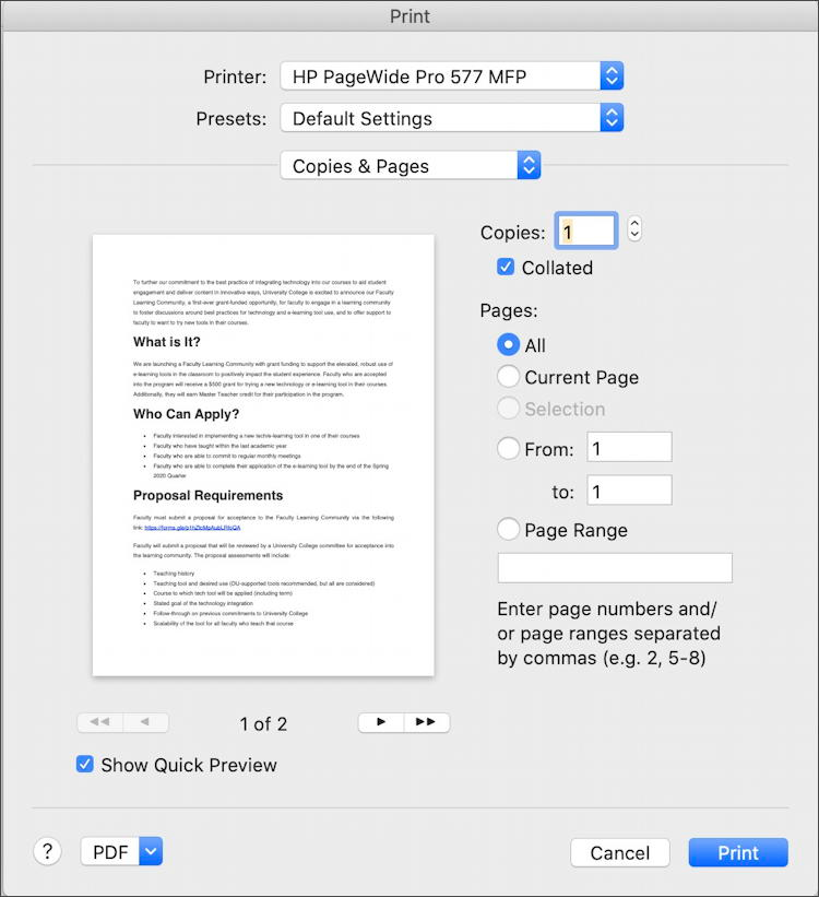turn on two sided printing for mac